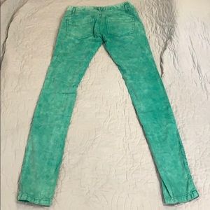 Free People Teal Green Corduroy Skinny Jeans.